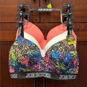 Joe Boxer NWT 3 Pack Classic Joe Boxer Black Pink & White Padded Bras  (I010)